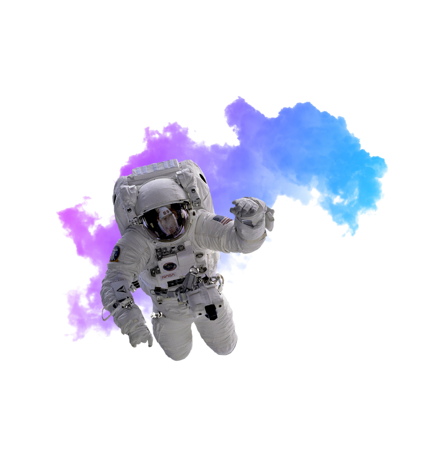 Űrhajós lila füst előtt